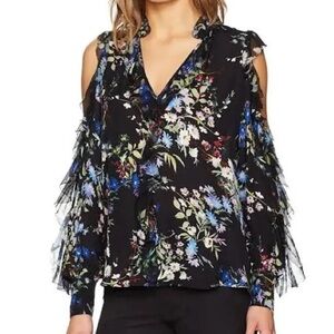 Parker Elana Floral Ruffle Cold Shoulder Blouse